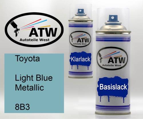 Toyota, Light Blue Metallic, 8B3: 400ml Sprühdose + 400ml Klarlack - Set, von ATW Autoteile West.